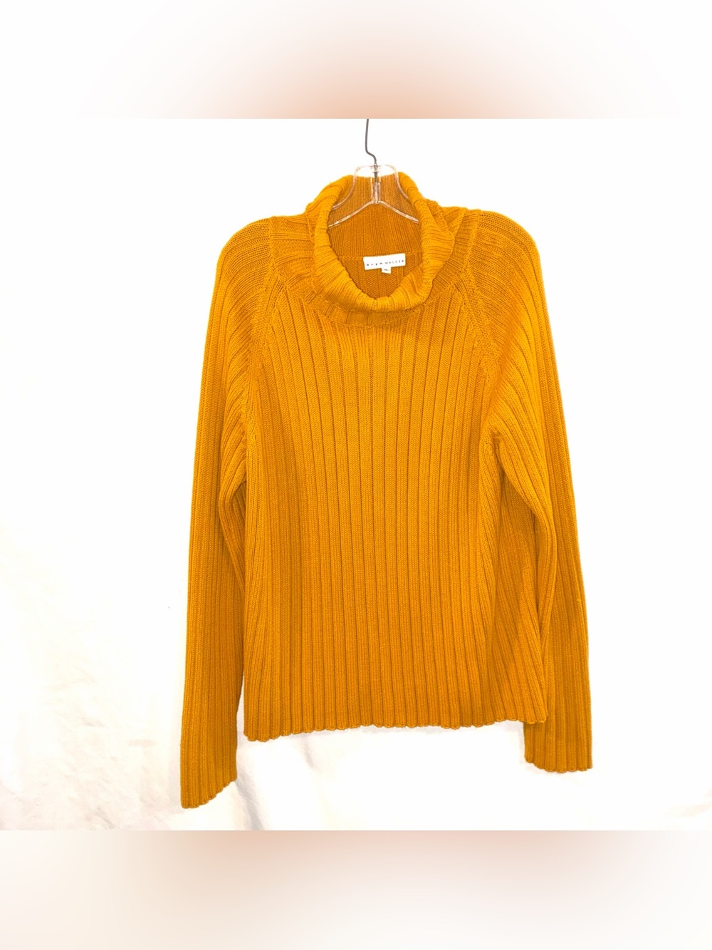 Bryn Walker XL Ribbed Mock Turtleneck Sweater Mustard Yellow